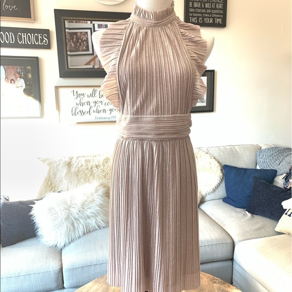 Free People Pink Metallic Ruffle Halter Dress - Picture 2 of 8